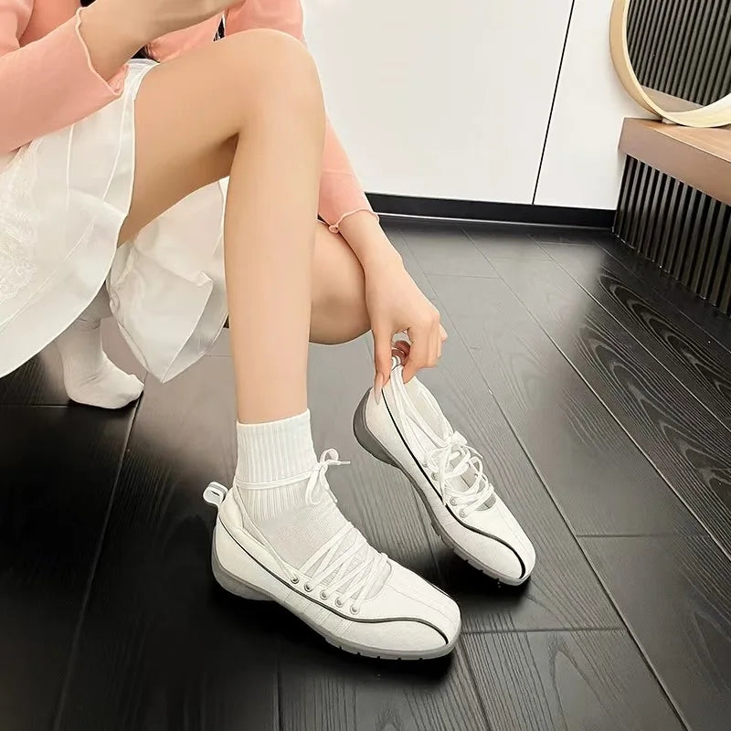 Ballet Style Flats Lace-up Retro Mary Jane Comfortable Lightweight Ballet Sneakers