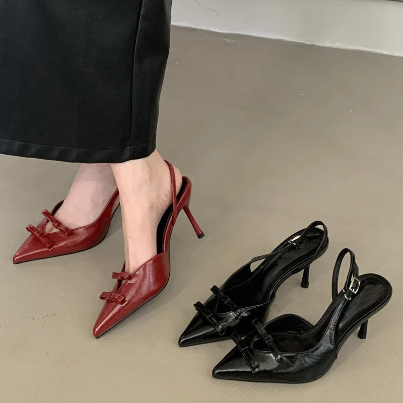 Butterfly-knot Buckle Strap Pointed Toe Thin High Heels Party Wedding Shoes