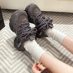 Crystal Chunky Sneakers Comfortable Lace Up Platform Dad Shoes Woman Breathable Mesh Running Sneakers