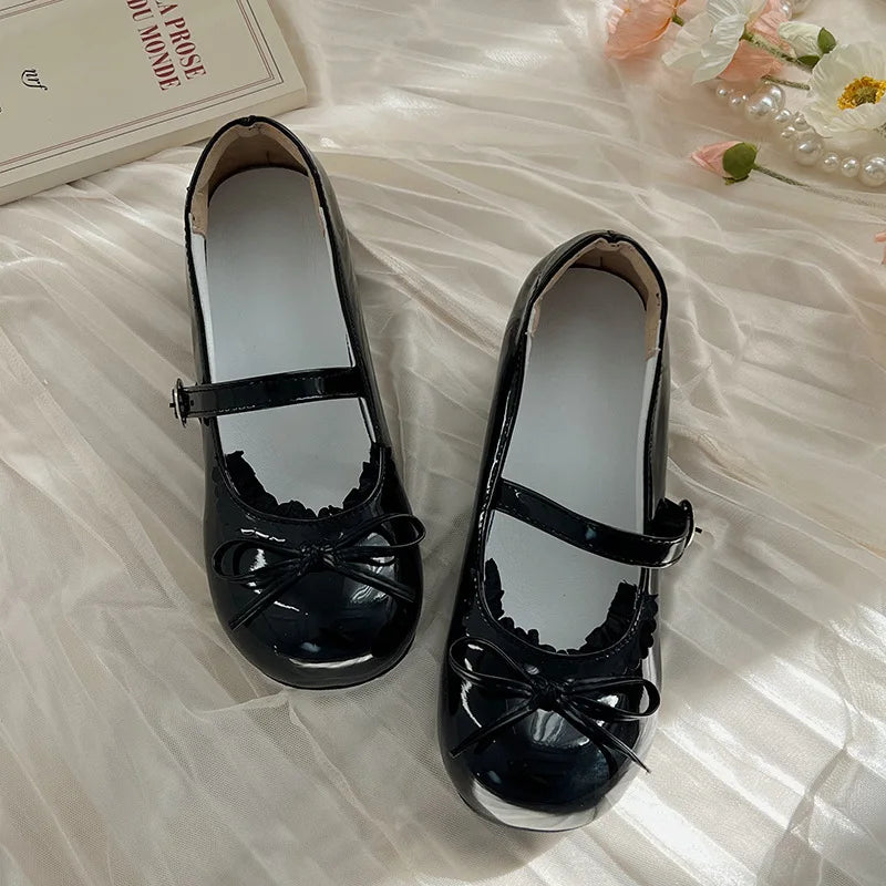 Round Toe JK Mary Jane Shoes Concise Outdoor Butterfly-knot Pumps Leather Shoes