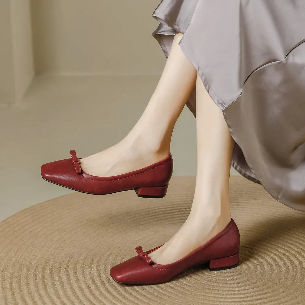 Single Shoes Retro Simple Mary Jane Square Head Shallow Mouth Comfortable Soft Leather Shoes