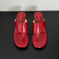Red Footwear Round Heels Slippers Flip flops Elegant Heeled Sandals Slides