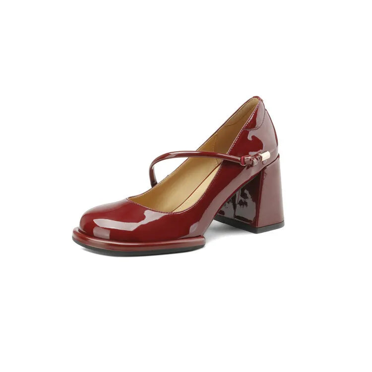 Mary Janes Shoes Vintage Pumps Patent Leather Shoes High Heels Black Shallow Boat Shoe Zapatos Mujer