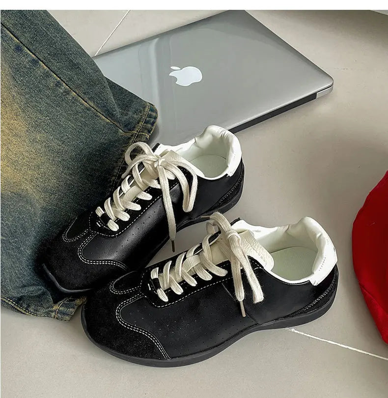 Retro Design Casual Flat Casual Sports Single Shoes Shallow Mouth Versatile Comfortable Lace Up Sneakers