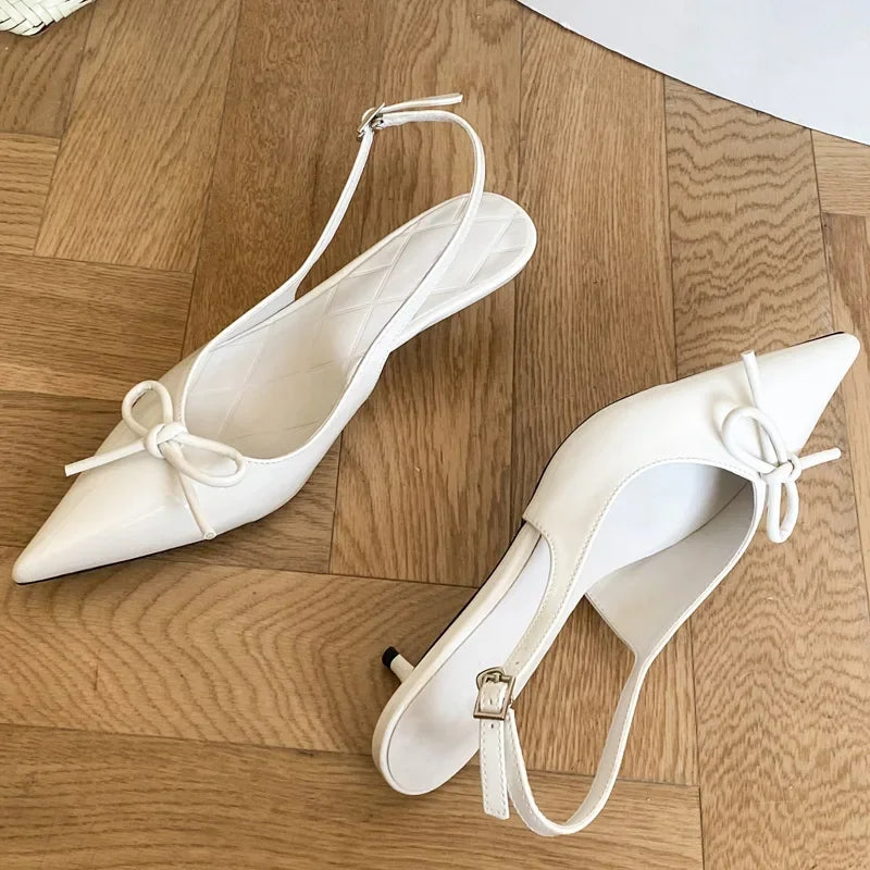 Style Thin Low Heels Butterfly-knot Woman Pumps Elegant Pointed Toe Buckle Strap Party Wedding
