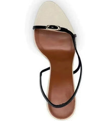 Buckle Open Toe Slip on Back Strap Sandals Black White High Heels Wedding Prom Shoes Zapatos Mujer