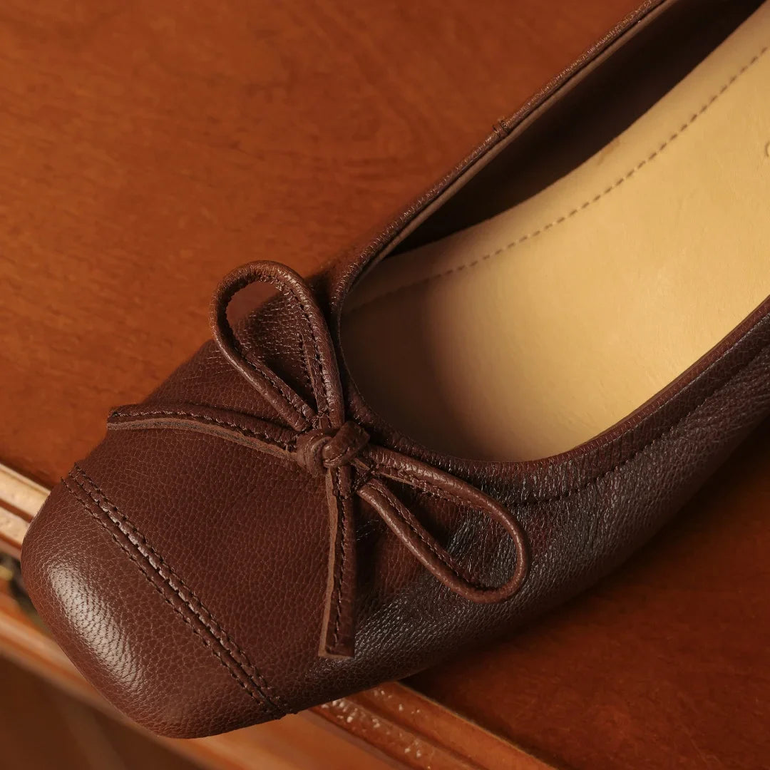 Plus size 34-41 sheepskin slip-on pumps 4cm thick low heel sweet bowtie elegant high quality soft comfort shoes