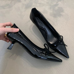 Pointed Toe Pumps Single Shoes Bowknot Patent Leather Office Shallow Elegant Brand High Heels Tacones