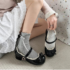 JK Mary Jane Shoes Causal Shallow Butterfly-knot Shoes Leather Shoes