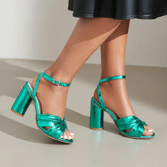 Gold Silver Greens Gladiator Sandals Round High Heel Ankle Strap American Style All-match Shoes Big Size 50