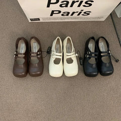 Vintage Slip On Loafers Casual Square Toe Ankle Strap Buckle Mary Jane Shoes Chunky Low Heel Pumps