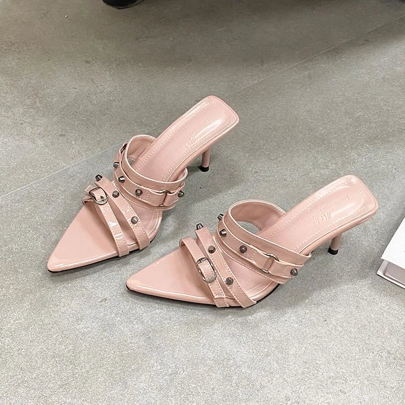 Pointed Toe Heels Pumps Slides Shoes In Slip Rivet High Heels Shoes