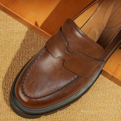 genuine leather chunky heel platform moccasins round toe high quality soft comfortbale loafers shoes hot