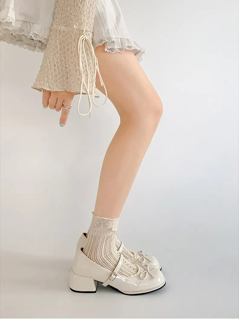 Thick Heel Mary Jane Shoes Concise Butterfly-knot Single Shoes Elegant Dress Leather Pumps