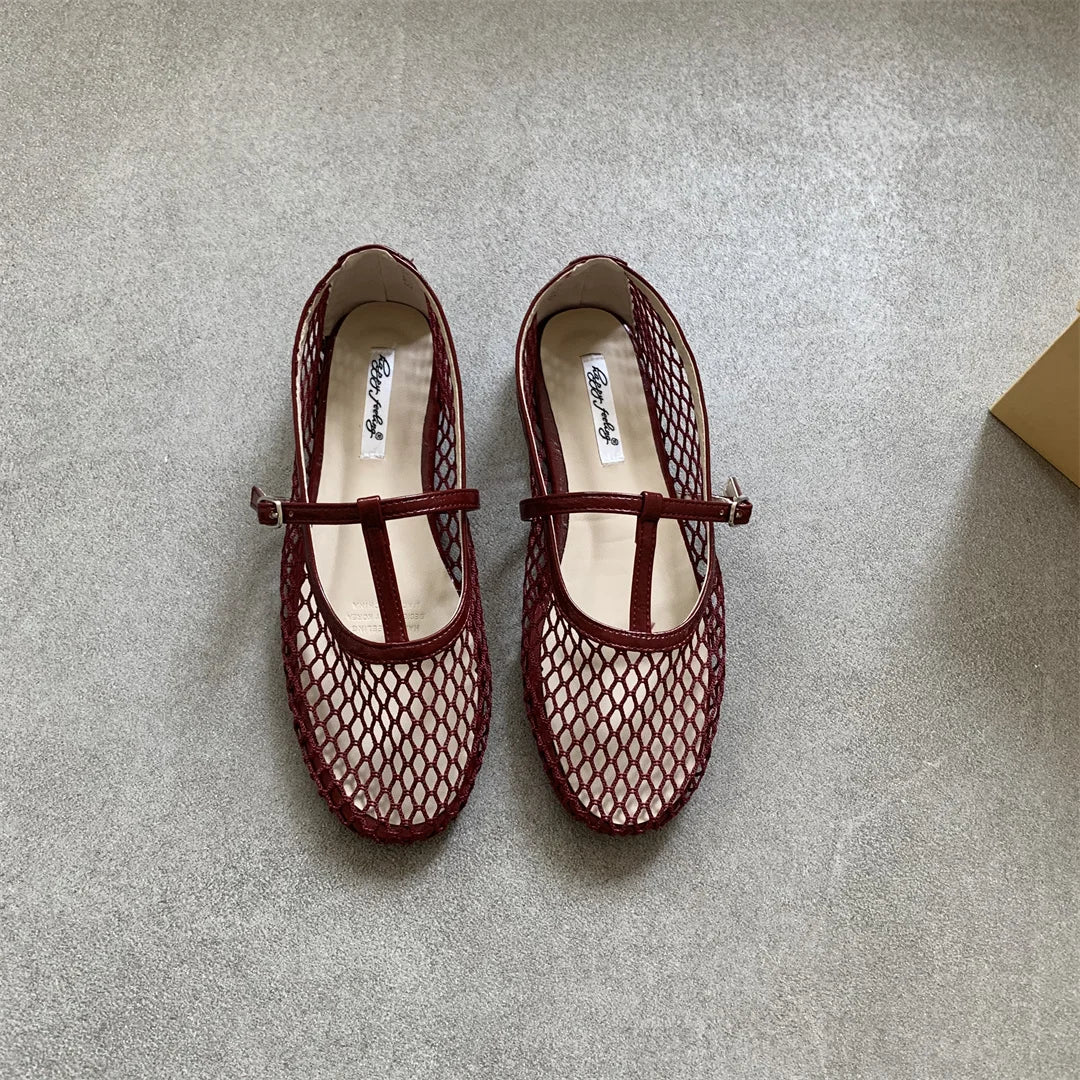 Cosy Mesh Heels Flat Shoes Round Toe Buckle Strap Casual Outdoor Dress Sandals