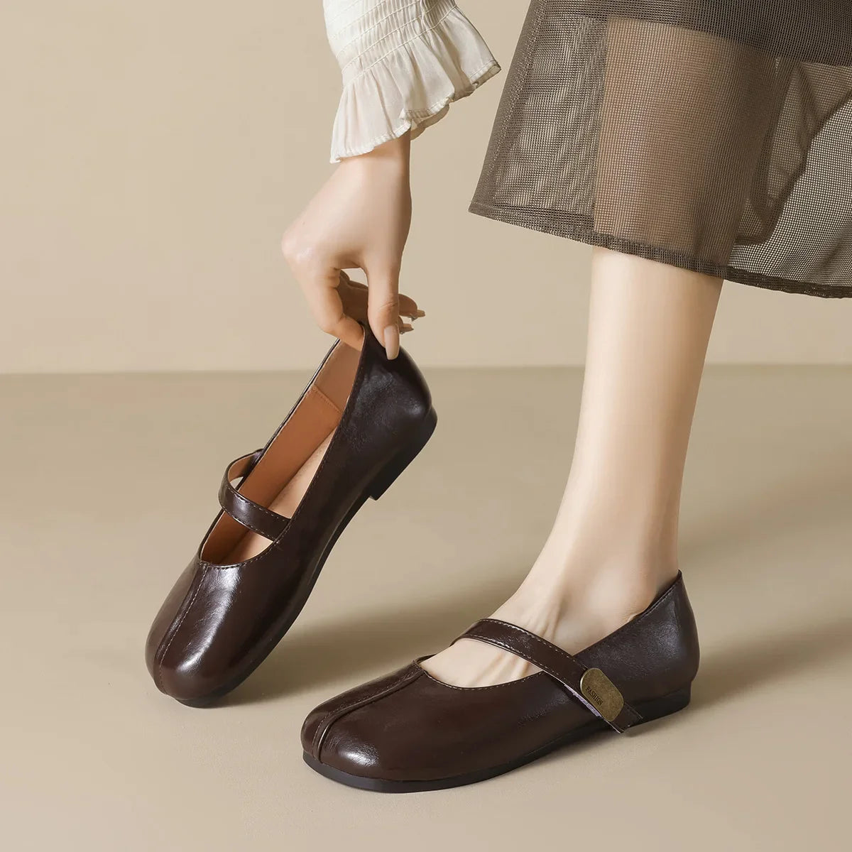 Retro Belt Strap Mary Janes Woman Lolita Flats Shoes Square Toe Cozy Slip On Loafers Solid Pu Leather Mocasines De Mujer
