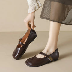 Retro Belt Strap Mary Janes Woman Lolita Flats Shoes Square Toe Cozy Slip On Loafers Solid Pu Leather Mocasines De Mujer