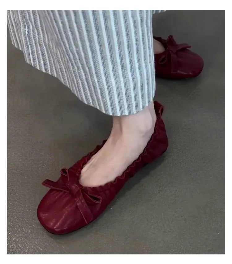 Mary Janes Shoes Ballet Versatile Bow Single Shoes Elegant Daily Dress Flat Shoes Zapatos De Mujer