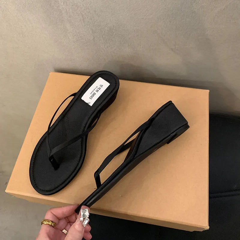 Slipper Narrow Band Slip On Flip On Shoes Low Wedge Heel Outdoor Dress Slides Woman