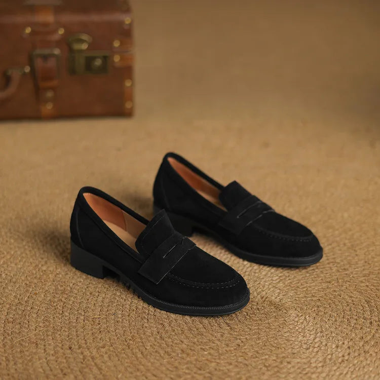 Kid Suede Penny Loafers Handmade Leisure Slip-on Creeper Flats Brown Size 34-43