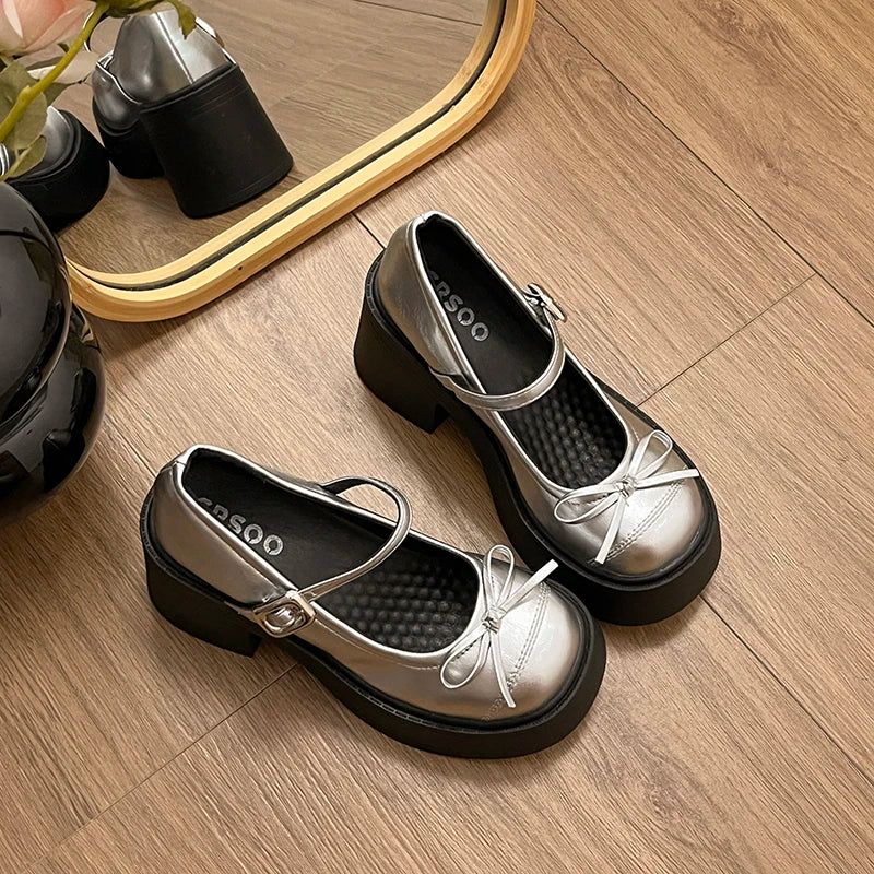 Platform Thick High Mary Jane Shoes Banquet Party Pumps Elegant Dress Leather Shoes