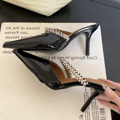 Street CRYSTAL Slipper Pointed Toe Thin Low Heel Sandal Slip On Mules Shoes Zapatos Mujer