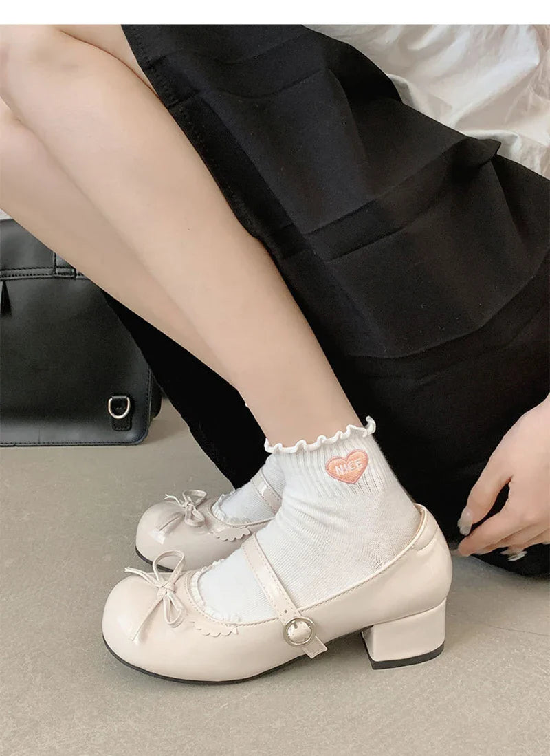 Round Toe JK Mary Jane Shoes Concise Outdoor Butterfly-knot Pumps Leather Shoes