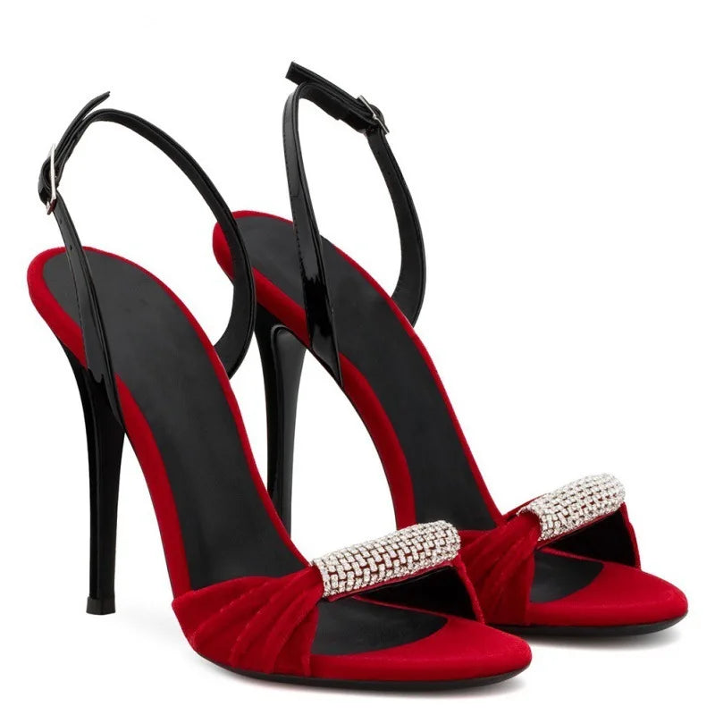 Suede Fine High Heels Open Toe Rhinestone Party Elegant Sandals Wedding Shoe Bride Sandalias Mujer