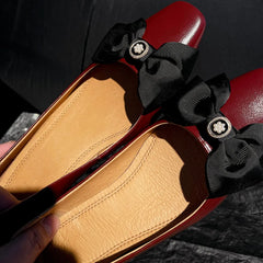 genuine leather square toe slip-on pumps korean style sweet bowtie elegant 4.5cm thick med heel shoes