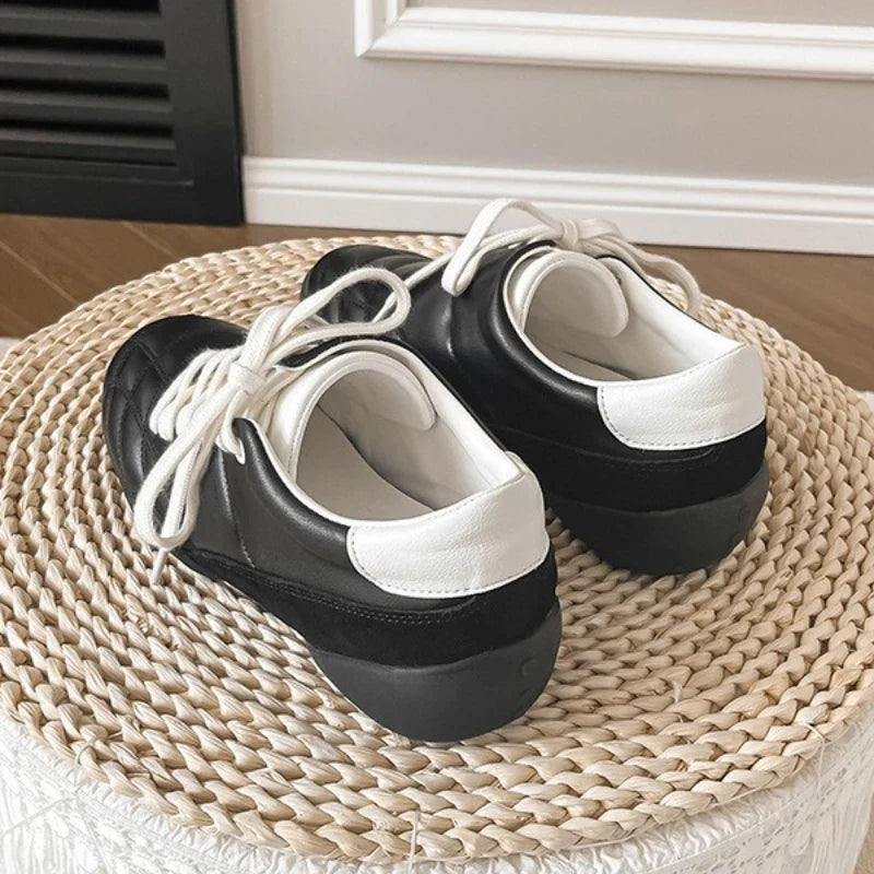 Casual Sports Ballet Flats Round Toe Lace Up Loafers Comfortable Soft Sole Walking Running Shoes