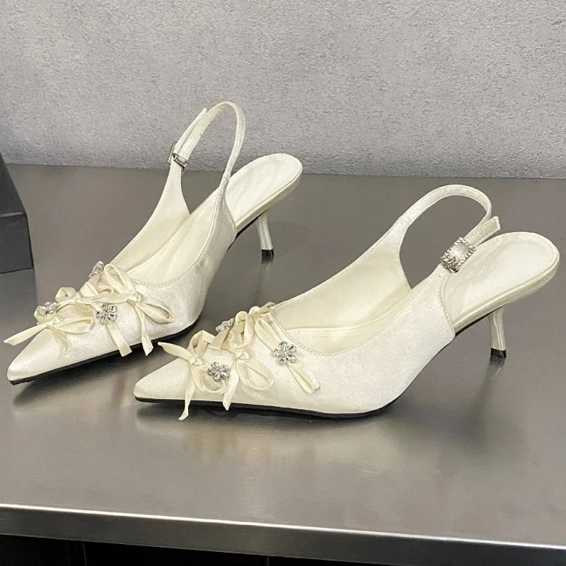 Pointed Toe Thin High Heels Butterfly-knot Elegant Slingback Sandals Party