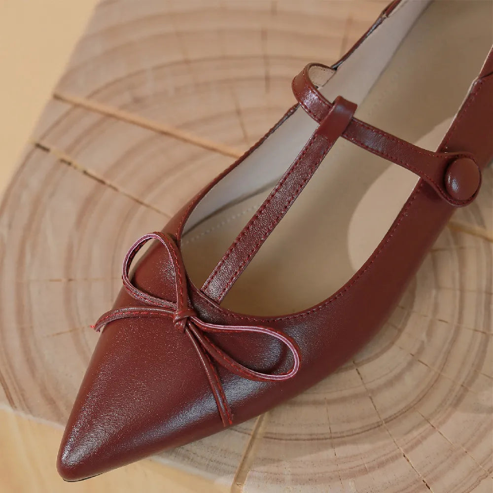 genuine leather pointed toe t-strap ballet flats single shoes soft comfortable casual sprinng ballerians sale