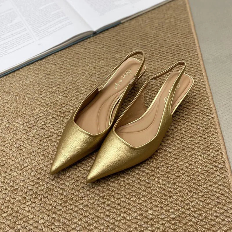 Low Heel Footwear Shallow Heeled Sandals Shoes Casual Pointed Toe Sandals Slip On