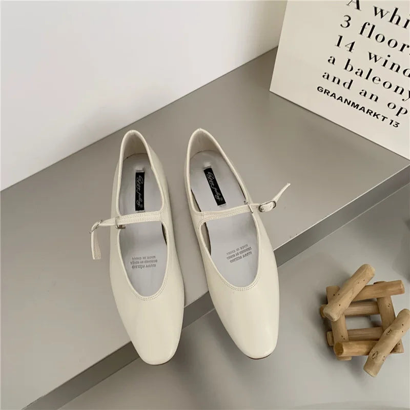 Flat mary janes shoes woman candy color soft leather ballet flats ankle strap comfy mocaasins