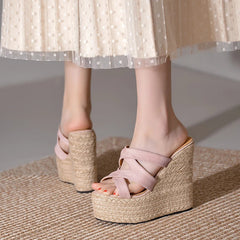 Size 32-39 Open Toe Sandals High Heel Wedge Platform Beach Sandals Shoes