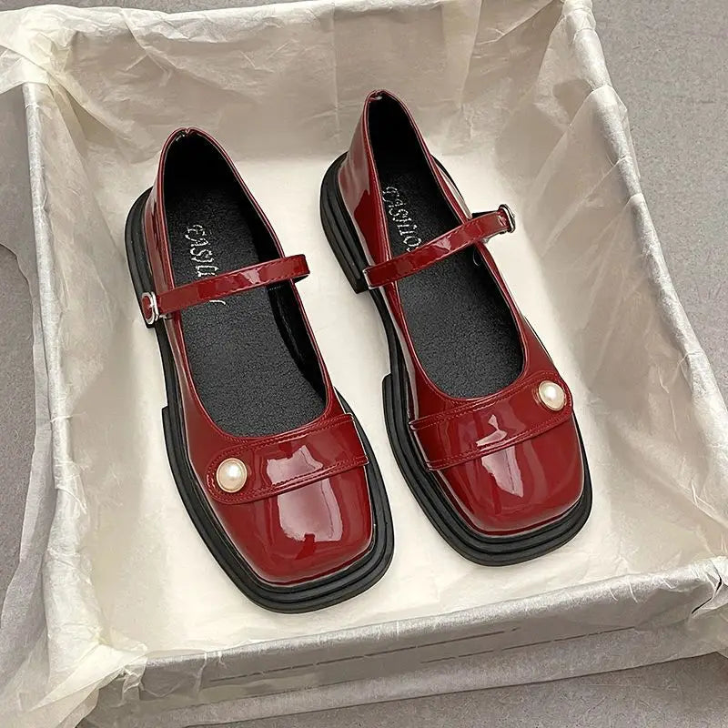 Footwear Red Mary Jane Japanese Style Lolita Pearl Gothic Shoes