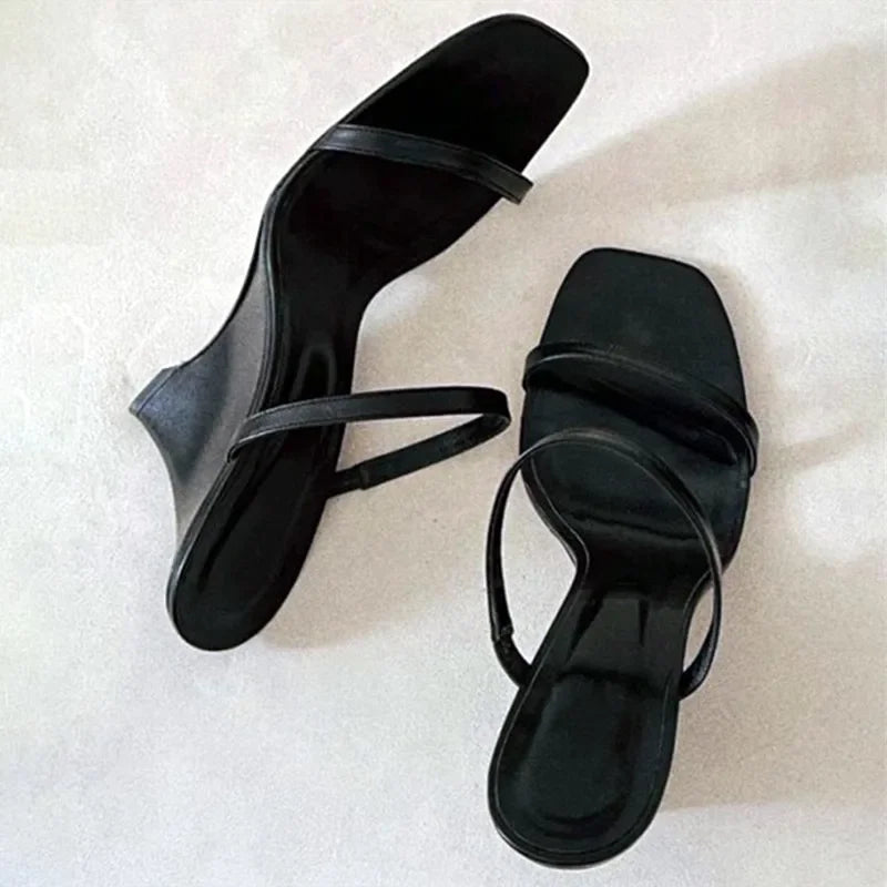 Wedge Heeled Sandals Slingback Slide Slippers Square Toe High Heels Party Sandalias