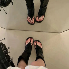 Black Wedge Sandals Woman Thong High Heels Long Boots Belt Buckle Gladiator Shoes Sandal Femmes