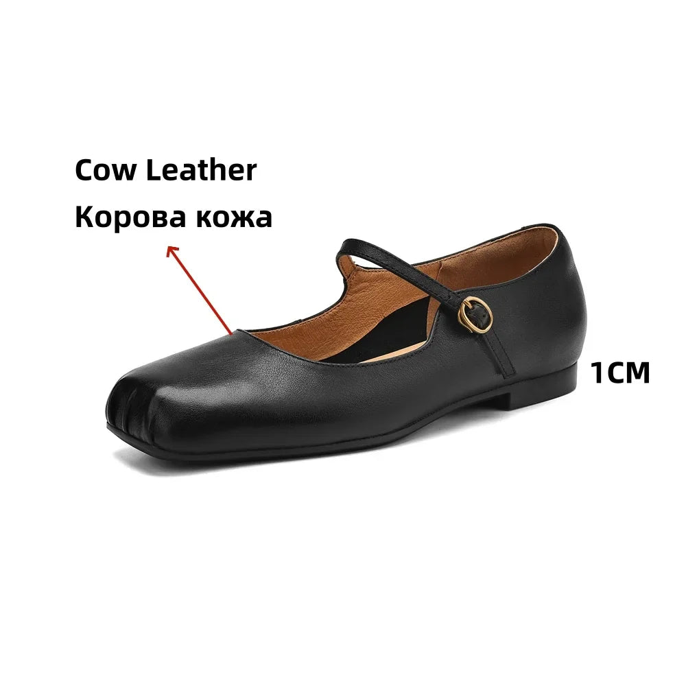 Womens Casual Flats Shoes Genuine Leather Mary Janle Shoes Moccasins Walking Lofers Shoess Retro Flats