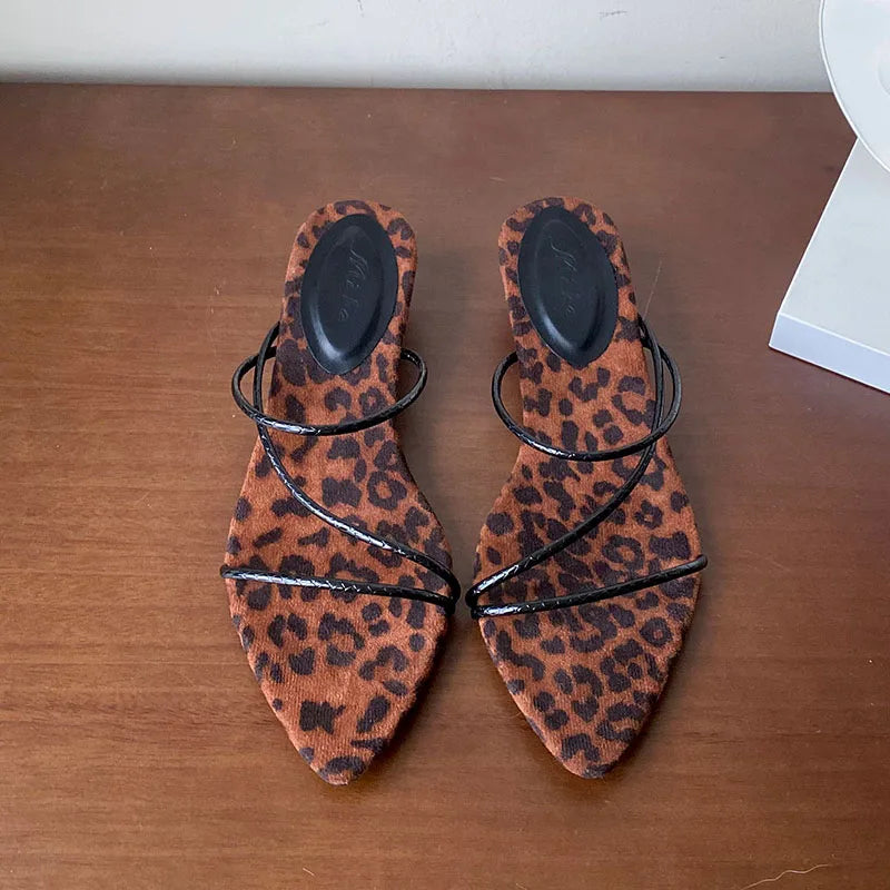 Pointed Toe Heeled Slippers Shoes Shallow Low Heel Sandals Shoes Slides