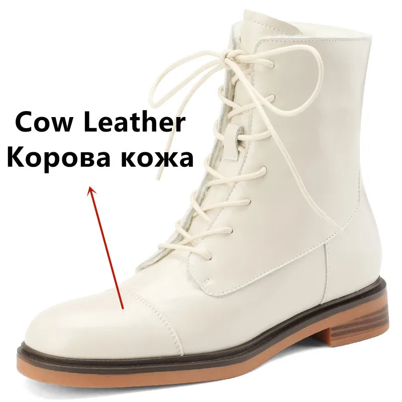Ankle Boots Office Casual Genuine Leather Wool Low Heels Comfortable Shoes Woman High Quality