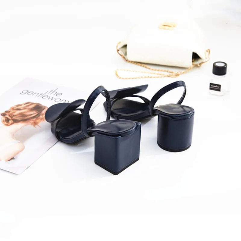 Asymmetrical Geometric Decor Comfortable Thick High heels White Leather Slingbacks