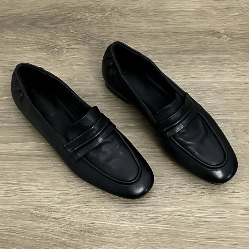 British Style Casual Lightweight Flat Shoes Office Retro Leather Loafers Flats