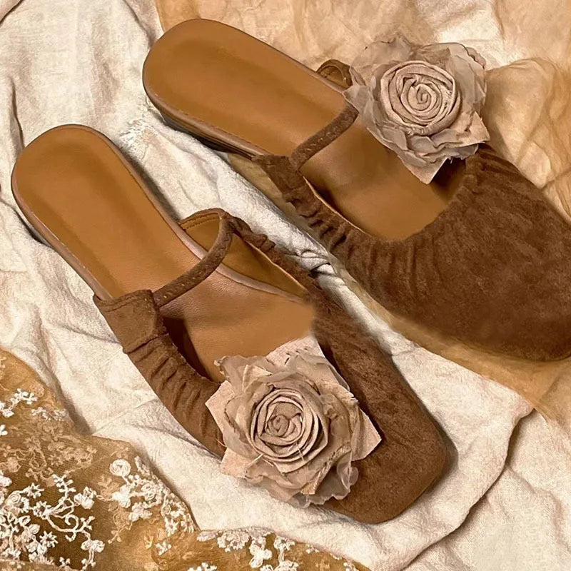 Half Slipper Mary Jane Shoes Elegant Mules Shoes Low Heel Sandal Outdoor Slipper
