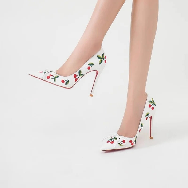 and pointed shallow embroidered butterfly wedding shoes thin high-heeled banquet dress small size shoe