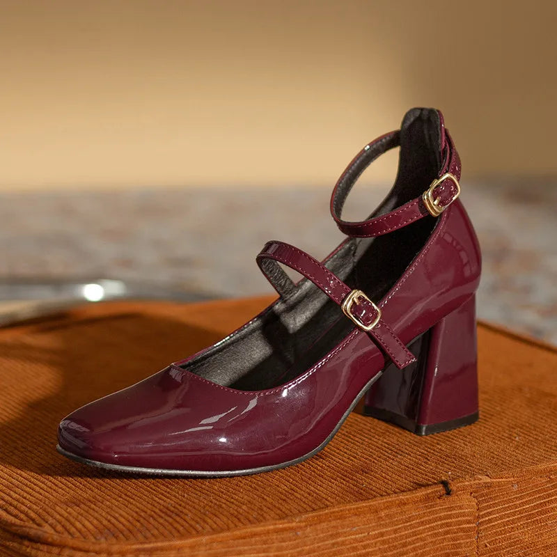 Quality Shoes Low Heel Square Square Toe Comfortable Heels Zapatos De Mujer