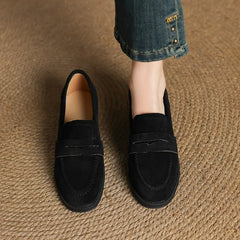 Kid Suede Penny Loafers Handmade Leisure Slip-on Creeper Flats Brown Size 34-43