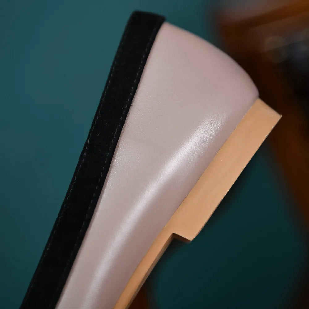 genuine leather bordered slip-on ballet flats square toe sweet bowtie korean style ballerians soft