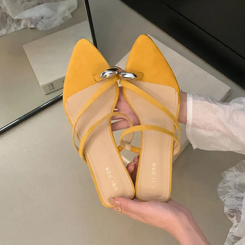 Metal Wedges Slippers Shoes Flip flops Footwear Pointed Toe Heeled Slippers Pumps Slides Shoes