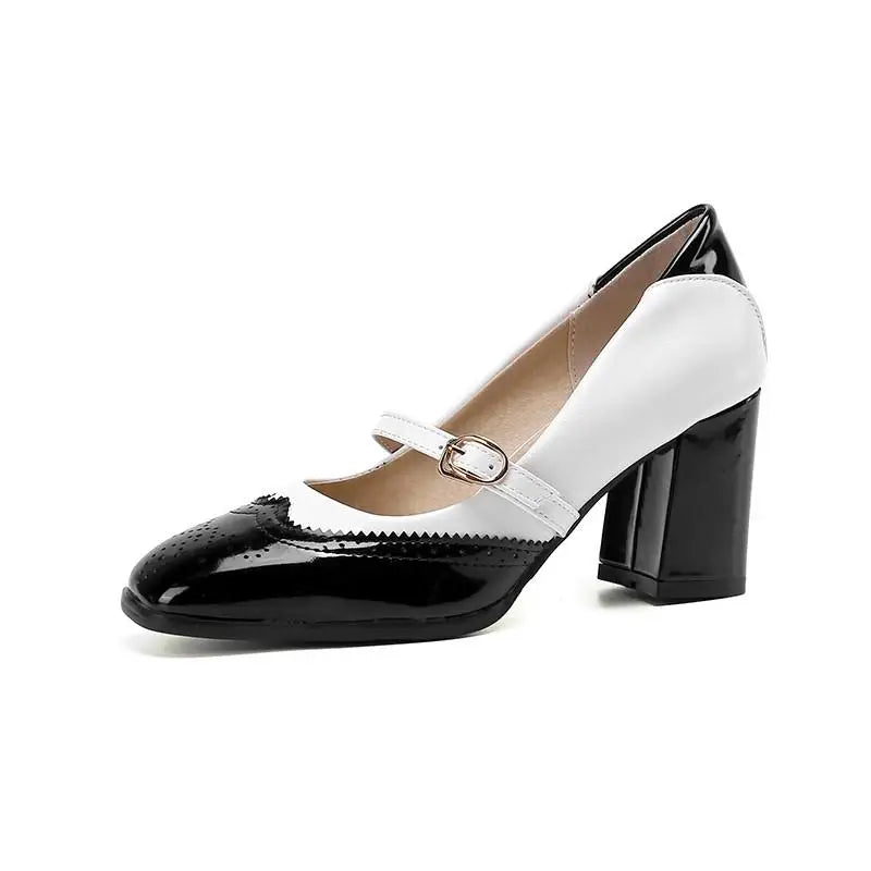 Green Orange Black Patent Leather Fretwork Pumps Sweet Shallow Mary Janes Shoes High Heels Footwear Size 48